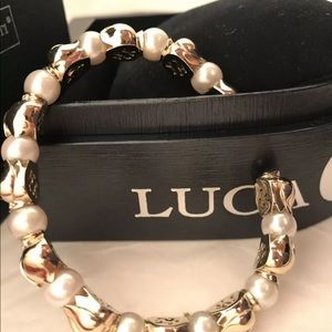 Luca Carati 18K Gold Diamond Pearl Cuff Bracelet